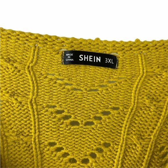 Marigold Yellow V Neck Sweater Womens Size 3XL Twist Front Cable Knit Pointelle - Picture 5 of 6